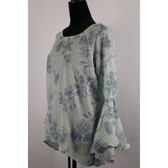 Lauren Conrad Women's Mint Green Floral Print Flowy Bell Sleeve Top Size Medium - Picture 2 of 11